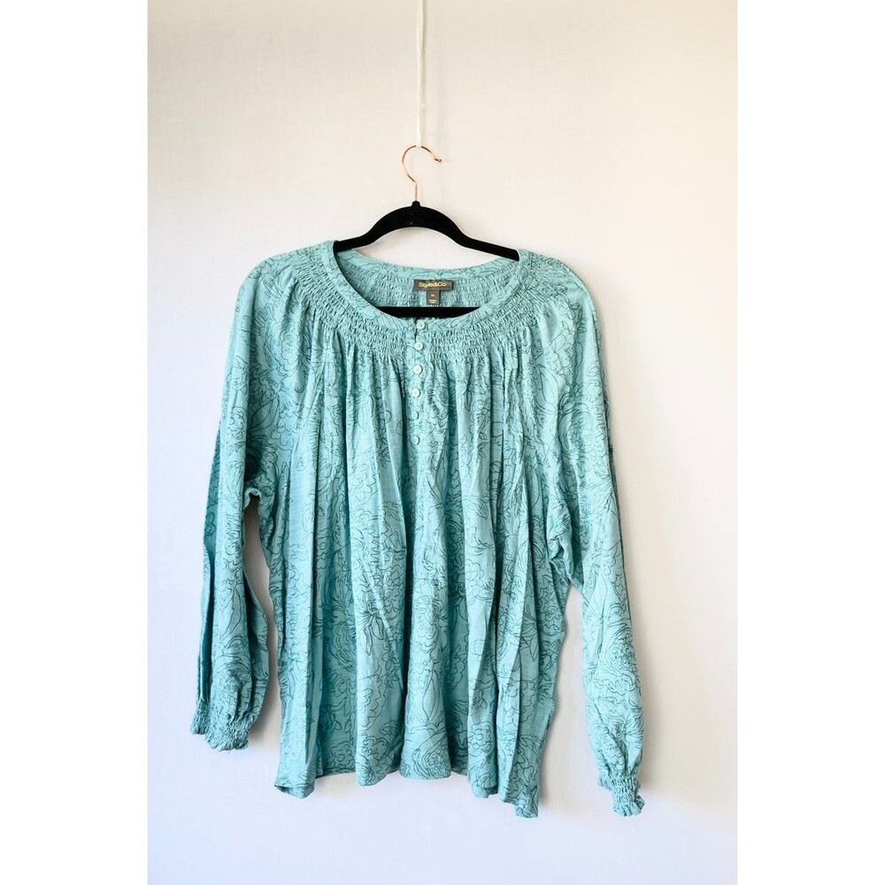 Style & Co Boho seafoam peasant blouse 3X floral